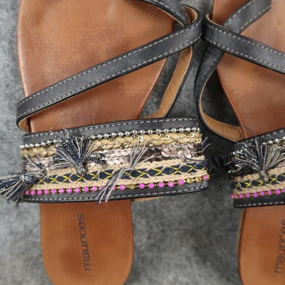 Maurices Shoes Womens 8 Sandals Slip On Toe Ring Slide Boho Tassel Comfort Flats - Picture 6 of 11